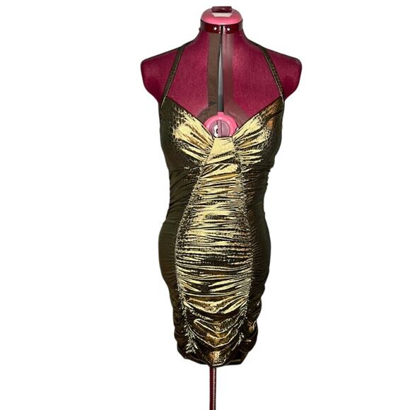 Y2k slip wiggle dress formal party gold snake print - Picture 1 of 8